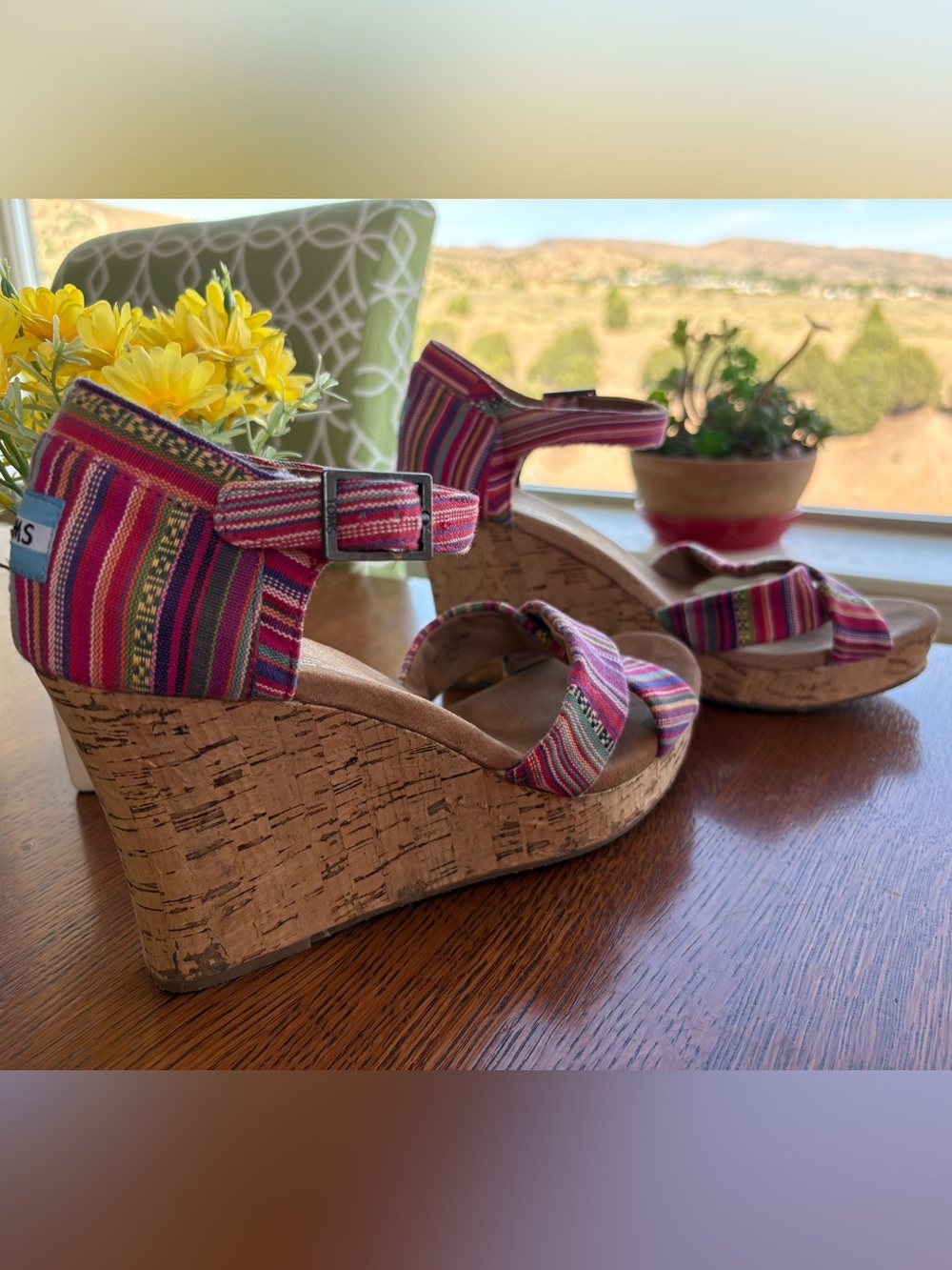 Tom’s Striped Pink Cork Wedge Sandals - Women